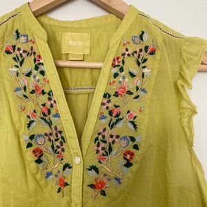 Maeve Anthropologie Floral Embroidered Sleeveless Ruffle Blouse